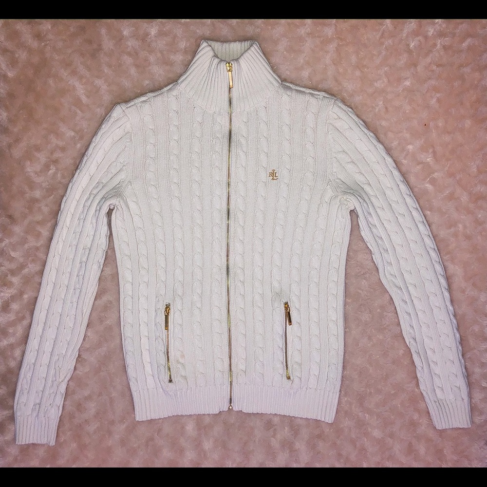Ralph Lauren Womens Full Zip Cable Knit Sweater